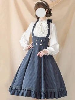 Elegant Slim Fit Detachable Halter Large Bow Striped Pocket Two-Wear Sling Classic Lolita Dress -MIMY Lolita Shop 4 500x672 566