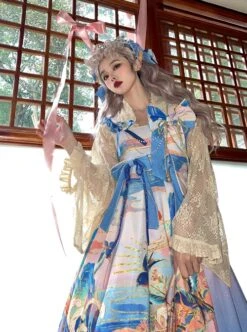 Chinese Style Delicate Gilt Graphic Print Decoration Pleated Bow Knot Classic Lolita Slip Dress Set -MIMY Lolita Shop 4 500x672 568
