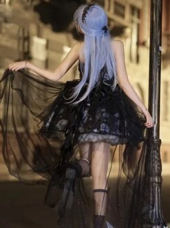 Deep Sea Jellyfish Series Elegant Refined Aquatic Plant Floral Print Pearl Black Yarn Tail Classic Lolita Sleeveless Halter Dress Set -MIMY Lolita Shop 4 500x672 575