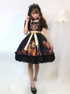 Song Of Time Black Lace-up Retro Classic Lolita Short Sleeve Dress -MIMY Lolita Shop 4 500x672 577