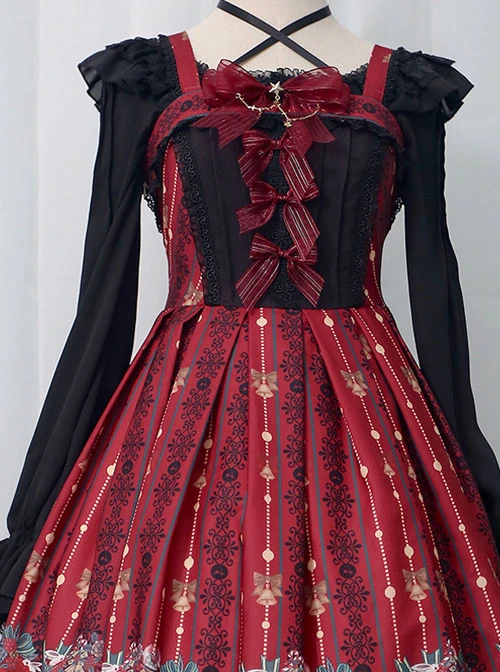 Alice's Christmas Series JSK Classic Lolita Wine Red Sling Dress 5 Alice's Christmas Series JSK Classic Lolita Wine Red Sling Dress - Image 3
