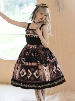 Best Wishes Series Egyptian Totem Sun Temple Golden Flake Pharaonic Cat Elements Black Classic Lolita Sleeveless Dress JSK -MIMY Lolita Shop 4 500x672 587