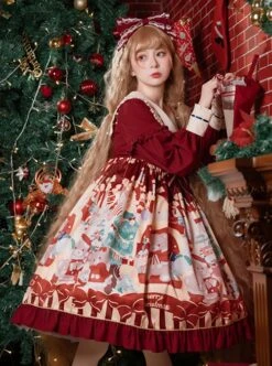 Christmas Little Bear Series Cute Navy Collar Christmas Print Lantern Sleeves Lace Bow Classic Lolita Long Sleeve Dress 9 Christmas Little Bear Series Cute Navy Collar Christmas Print Lantern Sleeves Lace Bow Classic Lolita Long Sleeve Dress -MIMY Lolita Shop 4 500x672 598