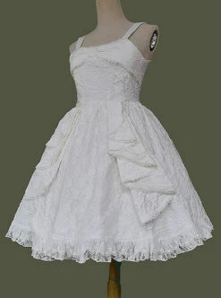 Singer Series Solid Color Pleated Lace Dark Jacquard Trim Neckline Classic Lolita Slip Dress -MIMY Lolita Shop 4 500x672 599