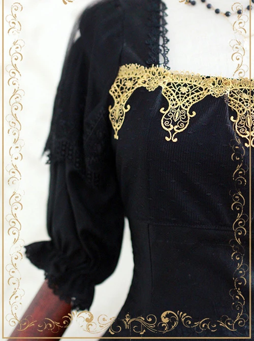 Elegant Black Jacquard Classic Lolita Half Sleeve Dress 3 Elegant Black Jacquard Classic Lolita Half Sleeve Dress