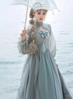Gray Blue Chiffon Elegant JSK Classic Lolita High Waist Long Style Dress -MIMY Lolita Shop 4 500x672 624