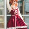 Miss Betty Series Red Vintage Court Bow Lace Ribbon Decorated Ruffle Hem Classic Lolita Sleeveless Dress -MIMY Lolita Shop 4 500x672 631