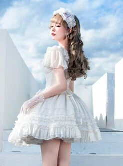 Miss Hill Series White Elegant Pure Color Binding Band Design Daily Classic Lolita Short Sleeve Dress -MIMY Lolita Shop 4 500x672 644