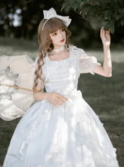 Fairy Summer White Mesh Yarn Flower Wedding Classic Lolita Puff Sleeves Bowknot Doll Collar Dress -MIMY Lolita Shop 4 500x672 646