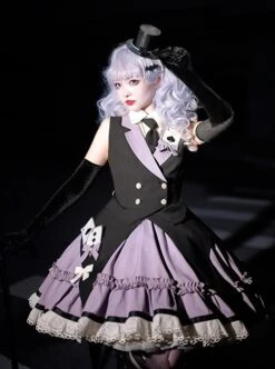 Black-Purple Cute Sweet Handsome Cool Metal Decoration Solitaire Bow-Knot Swallowtail Sleeveless Punk Lolita Dress -MIMY Lolita Shop 4 500x672 667