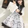 Personality Pointed Teeth Collar Design Leg Of Lamb Sleeve Butterfly Magic Print Black White Gothic Lolita Long-Sleeved Dress -MIMY Lolita Shop 4 500x672 67