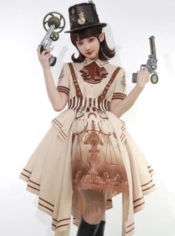 Libra Series OP British Style Solid Color Libra Graphic Printing Irregular Hem Design Classic Lolita Short Sleeve Dress Set -MIMY Lolita Shop 4 500x672 678