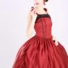 Party Wedding Vintage Wine Red Sleeveless Bowknot Bandage Fluffy Mercerized Satin Lolita Prom Long Dress