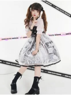 Little Tengu Series JSK Black Printing Tulle Hem Black Cute Punk Street Gothic Lolita Sling Dress -MIMY Lolita Shop 4 500x672 70