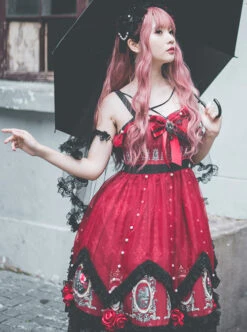 The Split Love Series Rose Gothic Lolita Red Sling Dress -MIMY Lolita Shop 4 500x672 75