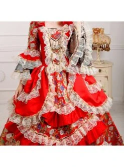 Long Red Lace Long Sleeve Festival Celebration Happy Atmosphere European Retro Lolita Prom Dress -MIMY Lolita Shop 4 500x672 764