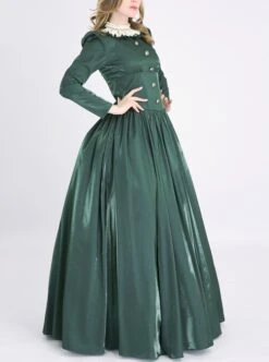 Palace Style Dark Green A-shaped Long Dress American Retro Lantern Sleeves Lace Stand Collar Lolita Prom Dress -MIMY Lolita Shop 4 500x672 767