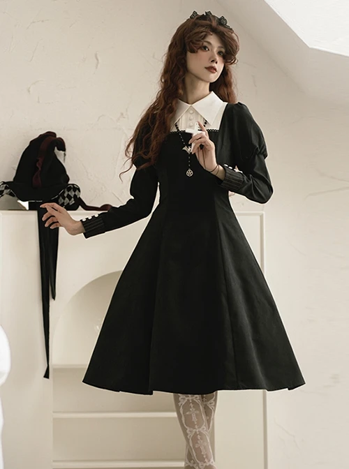 Redemption Cross Series Gothic Lolita Bat Necklace Nun Style Black Holiness Puff Long Sleeve Dress 9 Redemption Cross Series Gothic Lolita Bat Necklace Nun Style Black Holiness Puff Long Sleeve Dress - Image 7