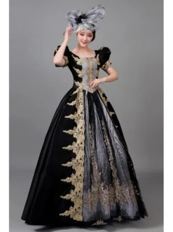Golden Embroidery Short Sleeve Noble Black Long European Style Retro Court Prom Lolita Dress -MIMY Lolita Shop 4 500x672 792