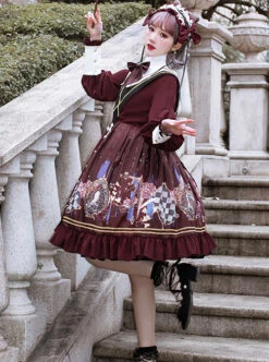 Immortal Bottle Series OP Retro School Lolita Long Sleeve Dress -MIMY Lolita Shop 4 500x672 814