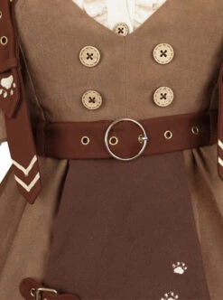 Kitten Detective Series Brown Open Front Retro School Lolita Sleeveless Dress -MIMY Lolita Shop 4 500x672 815
