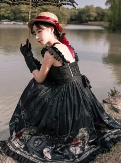 Nightingale And Rose Series Vintage Birdcage Print Bow Knot Ruffle Gothic Lolita Sleeveless Dress -MIMY Lolita Shop 4 500x672 82