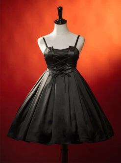 Dark Solid Gothic Halloween Style Irregular Cut At The Hem Bow Belt Decoration Lolita Witch Dress Set -MIMY Lolita Shop 4 500x672 83