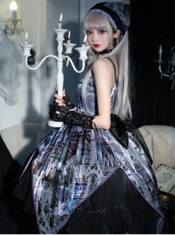 Sweet And Cool Purple Personalized Dark Pattern Print Irregular Hem Design Cross Strap Decoration Gothic Lolita Sleeveless Dress -MIMY Lolita Shop 4 500x672 85