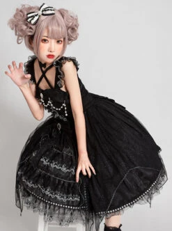 Night Elf Series JSK Black Lace Retro Elegant Gothic Lolita Sling Dress -MIMY Lolita Shop 4 500x672 9