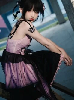 Gothic Style Stereoscopic Butterfly Embroidery Chiffon Tie-Dye Printing Lace Butterfly Decoration Irregular Hem Gothic Lolita Sleeveless Dress -MIMY Lolita Shop 4 500x672 93