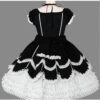 Black And White Cotton Elegant Gothic Lolita Short Sleeves Dress
