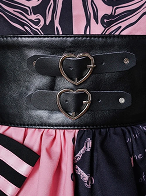 Sweet Cool Style Stand Collar PU Long-Sleeved Short Coat Black Powder Color Matching Bear Doll Print Gothic Lolita Sleeveless Dress Set 5 Sweet Cool Style Stand Collar PU Long-Sleeved Short Coat Black Powder Color Matching Bear Doll Print Gothic Lolita Sleeveless Dress Set - Image 3