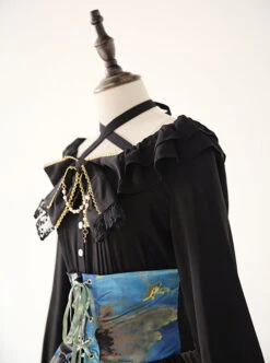 Black Chiffon Ruffles Gothic Lolita Long Sleeve Dress -MIMY Lolita Shop 5 500x672 110