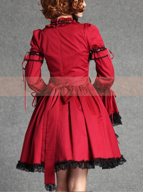 Retro Lace And Bind Strap Gothic Lolita Long Sleeve Dress 4 Retro Lace And Bind Strap Gothic Lolita Long Sleeve Dress - Image 2