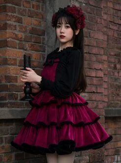 Lilith Series Playful Sexy Velvet Princess Three-Section Cake Skirt Gothic Lolita Sleeveless Dress -MIMY Lolita Shop 5 500x672 116