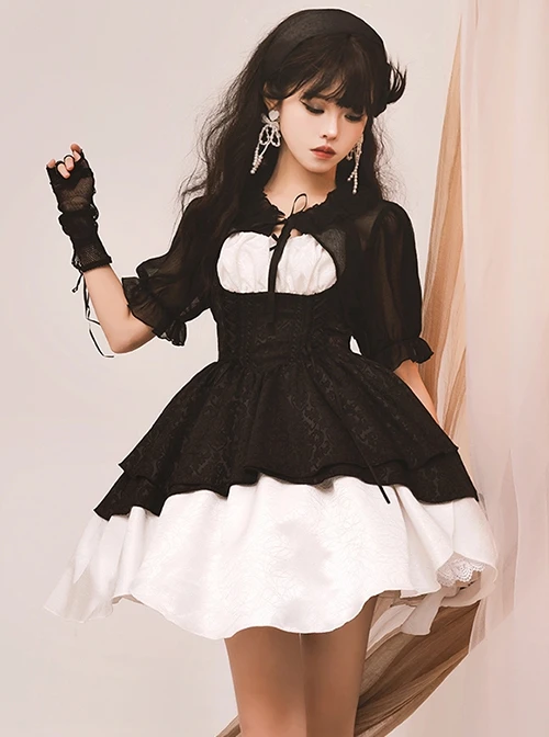 Swan Dirge Series Elegant Jacquard Lace-Up Halterneck Petal Hem Design Gothic Lolita Sleeveless Dress 6 Swan Dirge Series Elegant Jacquard Lace-Up Halterneck Petal Hem Design Gothic Lolita Sleeveless Dress - Image 4