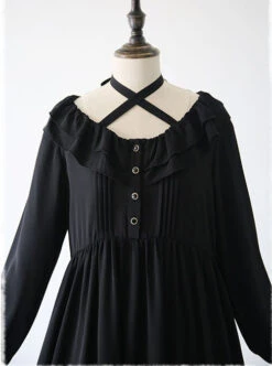 Pure Black Ruffles Gothic Lolita Long Sleeves Dress -MIMY Lolita Shop 5 500x672 12