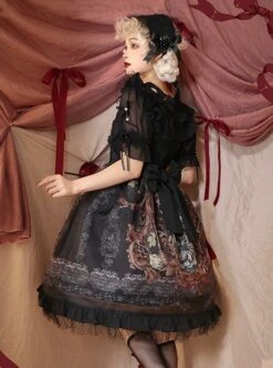 Gothic Vintage Print Grape Bow Decorative Ruffle Hem Gothic Lolita Sleeveless Dress -MIMY Lolita Shop 5 500x672 128