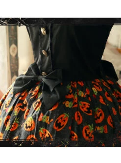 Magic Tea Party Halloween Pumpkin Head Printing Gothic Lolita Sling Dress -MIMY Lolita Shop 5 500x672 146