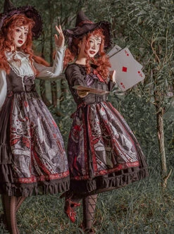 The Witch Image Series JSK Darkness Style Printing Small High Waist Side Placket Halloween Gothic Lolita Sling Dress -MIMY Lolita Shop 5 500x672 15