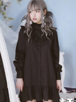 Ruffles Long Sleeves Stand Collar Gothic Lolita Dress -MIMY Lolita Shop 5 500x672 156