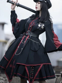 Sanctioner Series OP Dark Retro Military Style Gothic Lolita Long Sleeve Dress -MIMY Lolita Shop 5 500x672 16