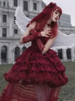 Double Strap Bow Ribbon Rose Pendant Layered Dress Design Elegant Flowy Gothic Lolita Dress Set -MIMY Lolita Shop 5 500x672 162