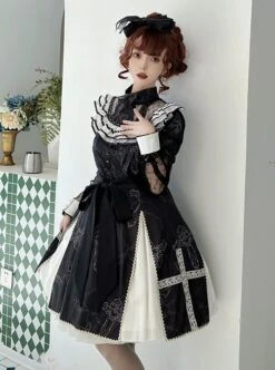 Sweetheart Witch Series Stand Collar Translucent Mesh Design Stitching Sleeves Printed Lace Sweet Lolita Long-Sleeved Dress -MIMY Lolita Shop 5 500x672 178