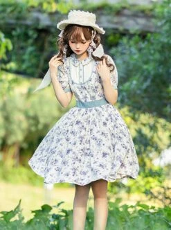 Pastoral Style Blueberry Print Detachable Apron Cute Puff Sleeve Sweet Lolita Short Sleeve Dress Set -MIMY Lolita Shop 5 500x672 187