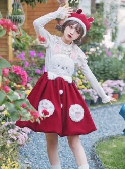 Rabbit Tuan Tuan Series Solid Color Plush Rabbit Cute Doll Autumn Winter Flower Bud Strap Skirt Sweet Lolita Sleeveless Dress 16 Rabbit Tuan Tuan Series Solid Color Plush Rabbit Cute Doll Autumn Winter Flower Bud Strap Skirt Sweet Lolita Sleeveless Dress -MIMY Lolita Shop 5 500x672 190