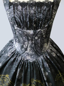 Black Grey Meteorite Magic PrintedLolita Dress