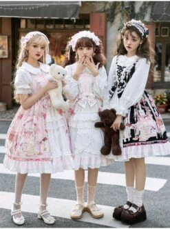 Cats Tea Party Series JSK Cute Cat Printing Sweet Lolita Sling Dress -MIMY Lolita Shop 5 500x672 219