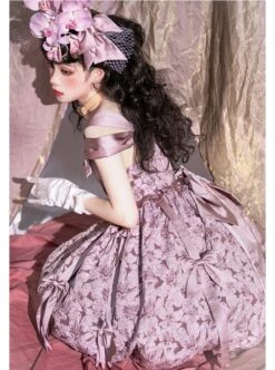 Vanity Movement Series Sweet Lolita Bowknots Pendant Jacquard Embroidery Bud Type Pleated Sling Dress Set -MIMY Lolita Shop 5 500x672 224