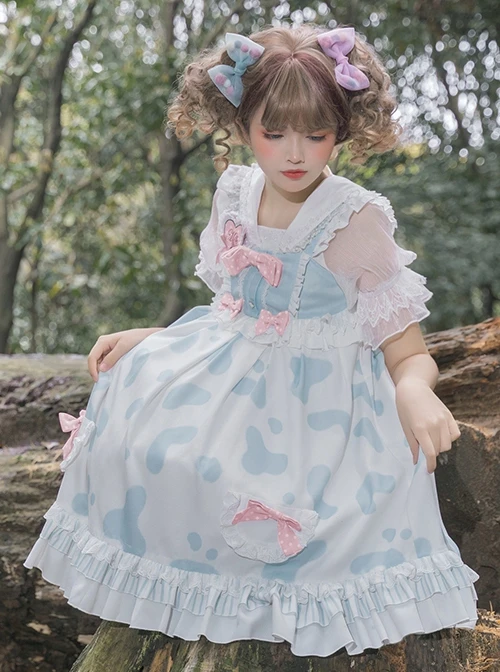 Small Milk Cow Series Lace High Waist Everyday Cute Spots Ruffle Sweet Lolita Sailor Collar Bunny Ears Shirt Sleeveless Dress Set 3 Small Milk Cow Series Lace High Waist Everyday Cute Spots Ruffle Sweet Lolita Sailor Collar Bunny Ears Shirt Sleeveless Dress Set